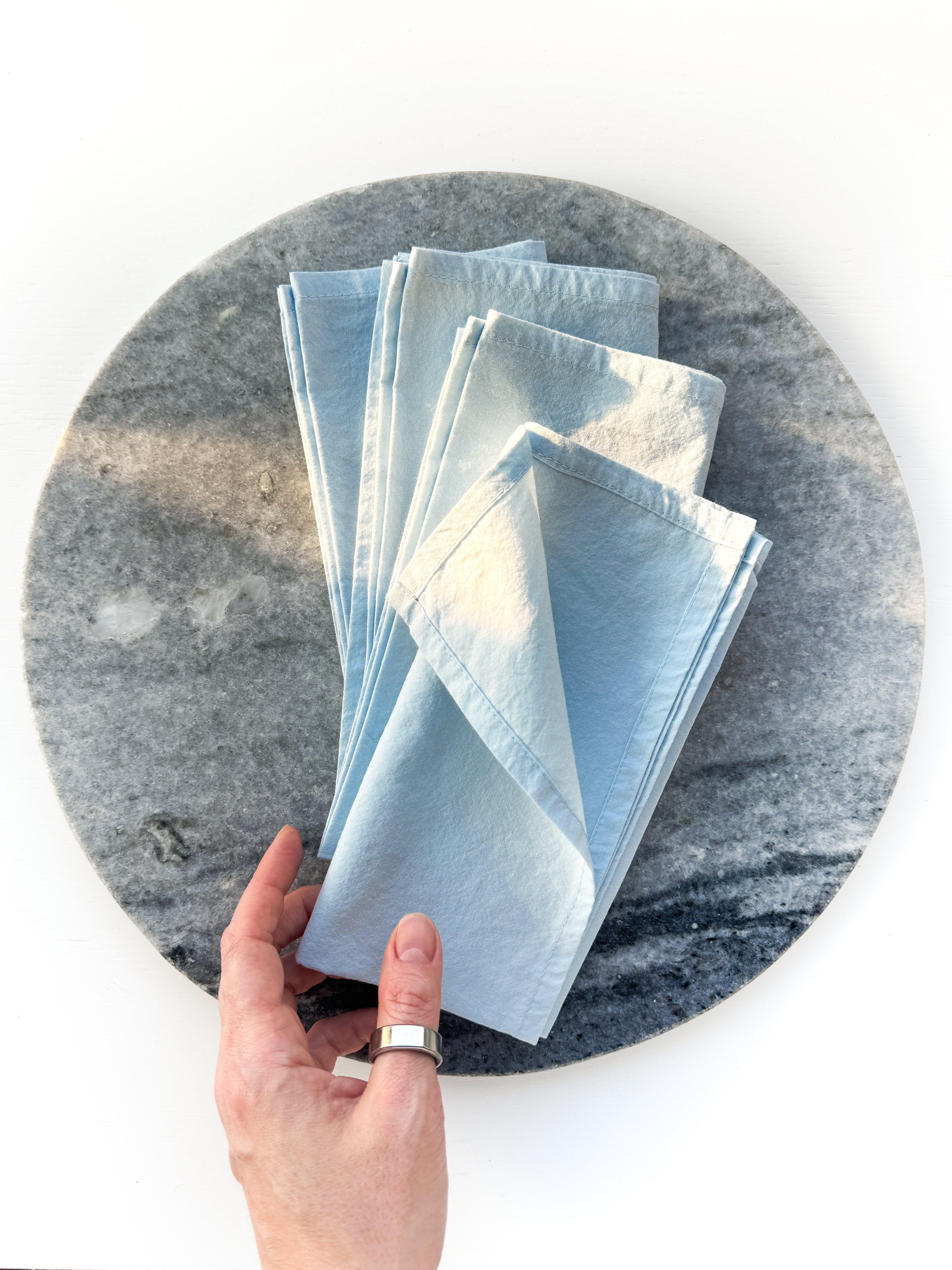 Light Blue Hand dyed cotton 16inch x 16inch napkins Set 4
