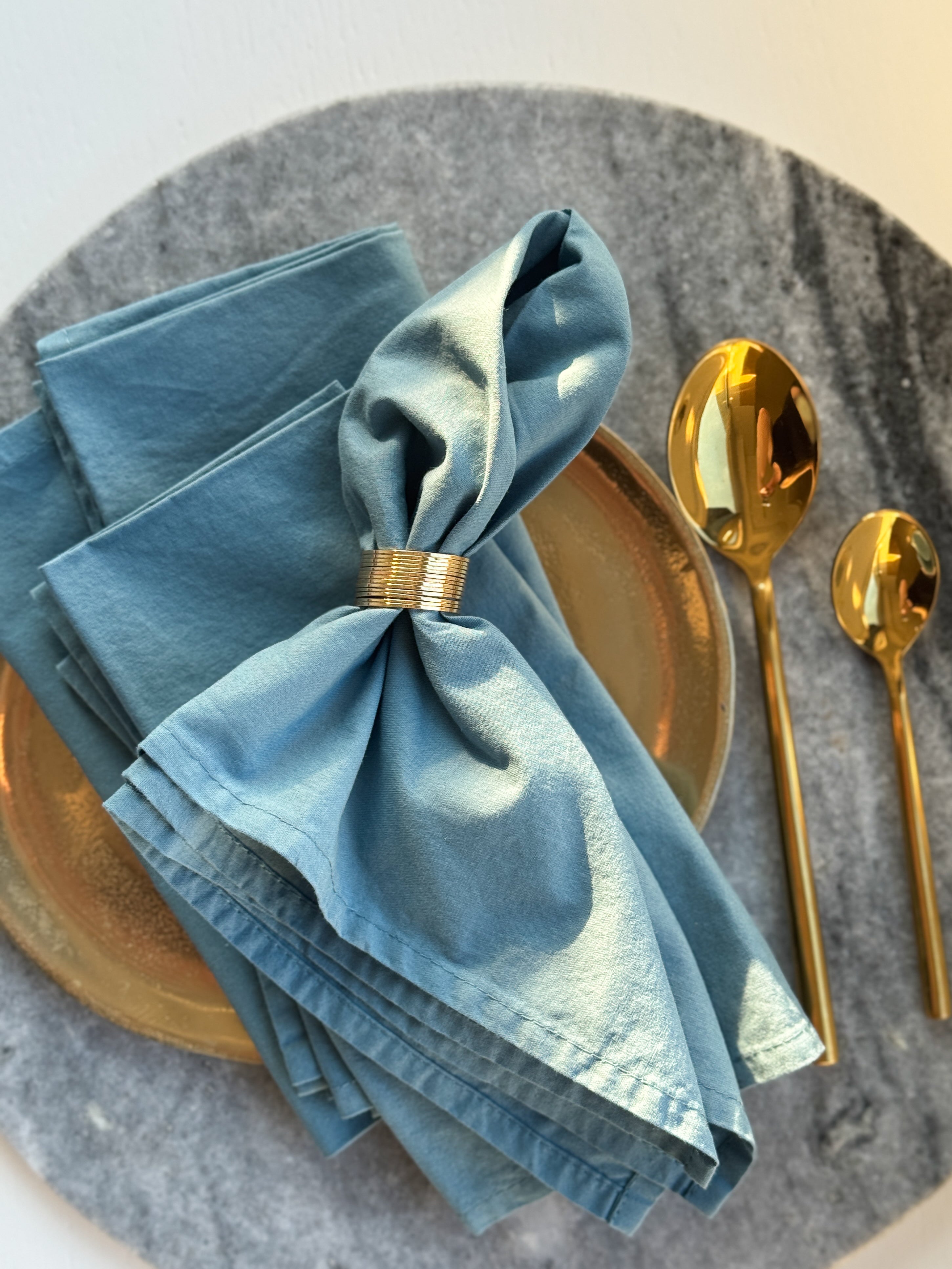 Slate Blue Hand dyed cotton cloth 16inch x 16inch napkins Set 4