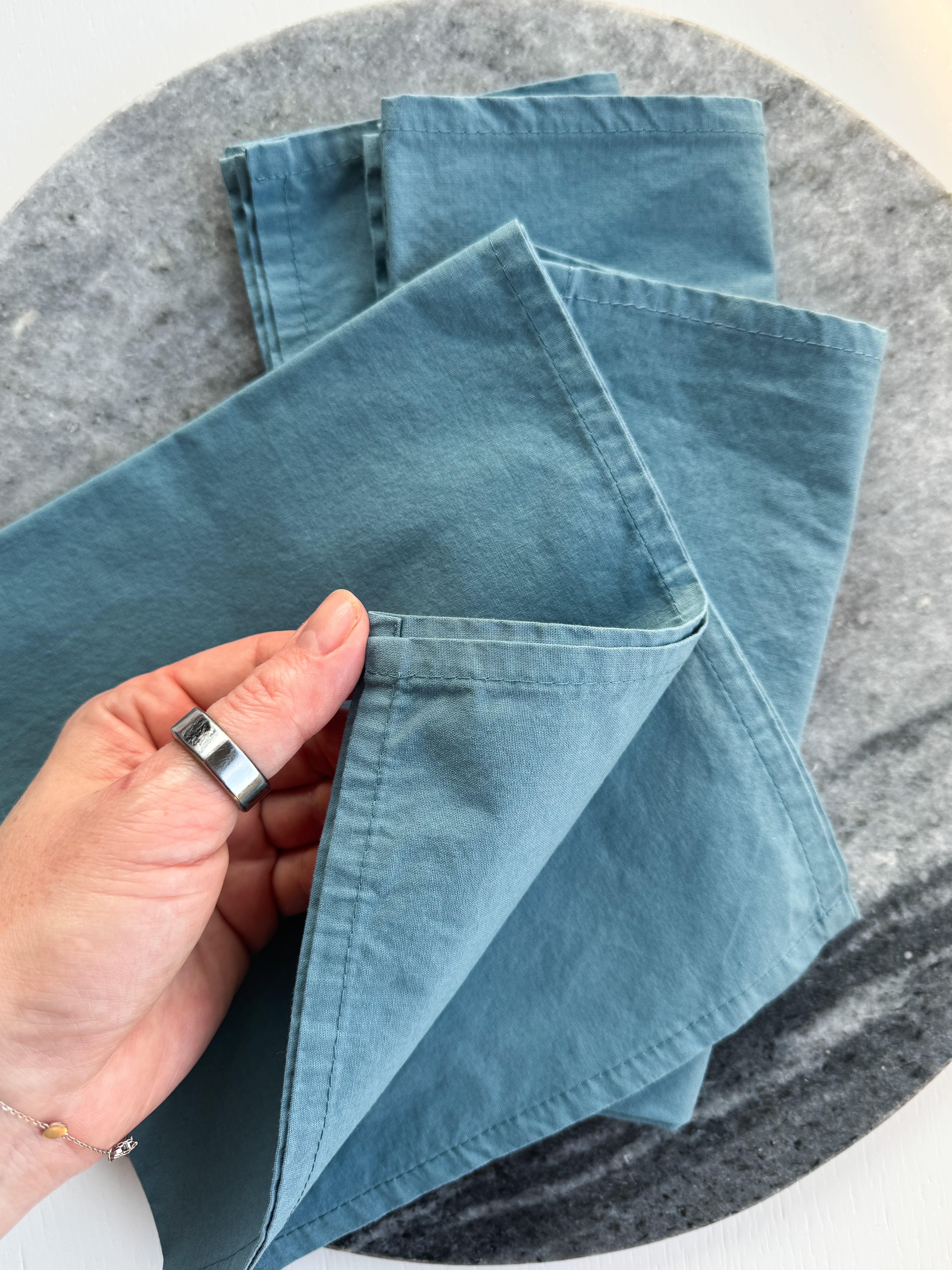 Slate Blue Hand dyed cotton cloth 16inch x 16inch napkins Set 4