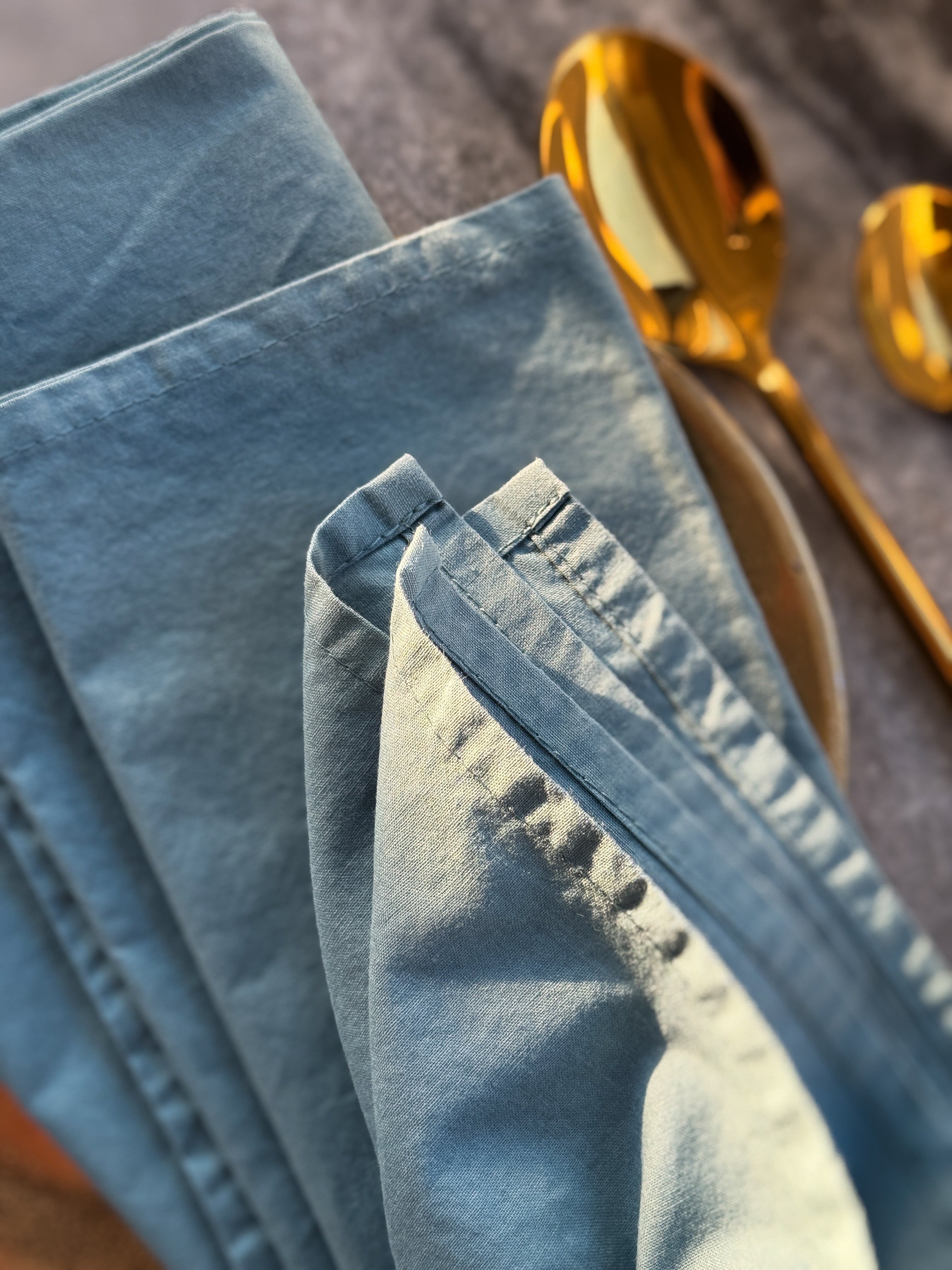 Slate Blue Hand dyed cotton cloth 16inch x 16inch napkins Set 4