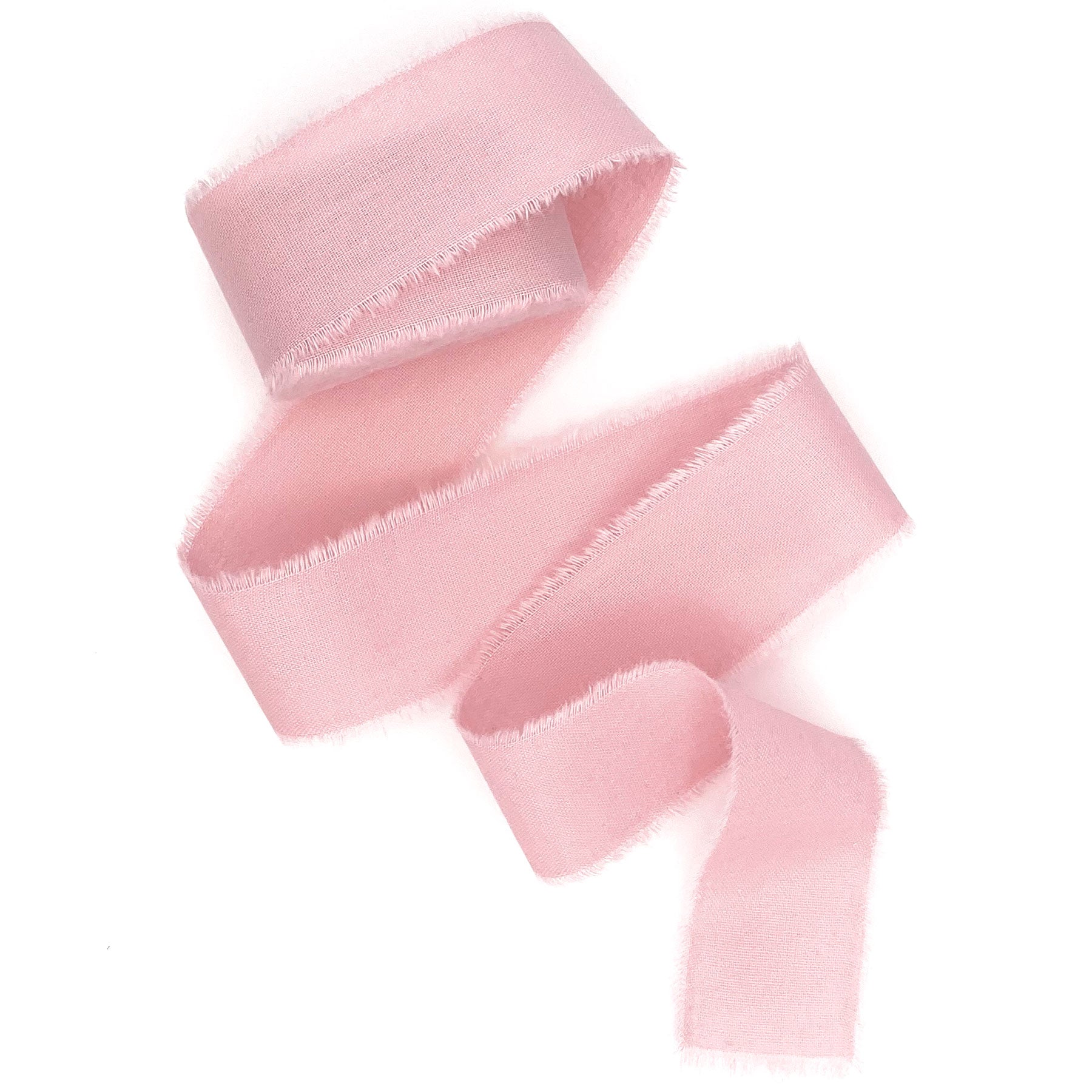 Blush silk cotton ribbon frayed edges 1 inch width LinenLark